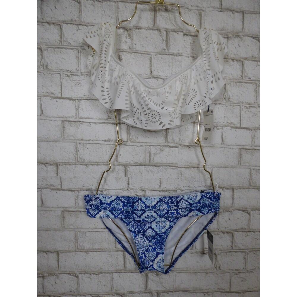 Polo White Off Shoulder Top XS & Ralph Lauren Blue Bottoms 4 NEW